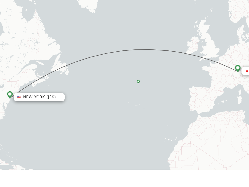 Flights from New York to Zurich route map