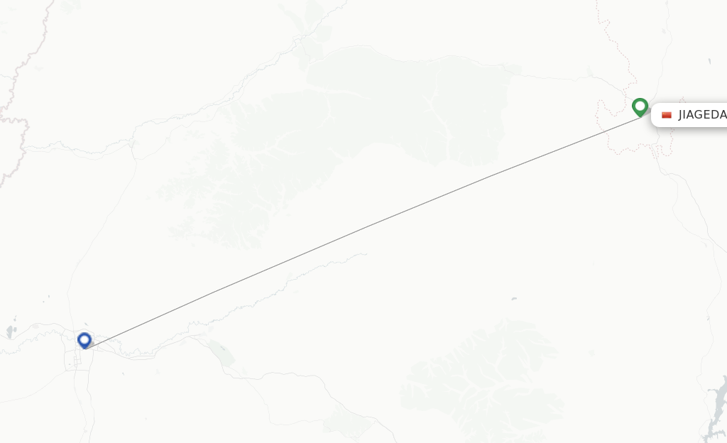 Route map with flights from Jiagedaqi District with Gestair