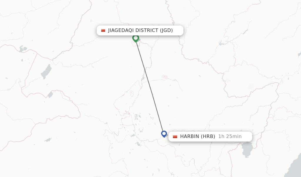 Flights from Jiagedaqi District to Harbin route map