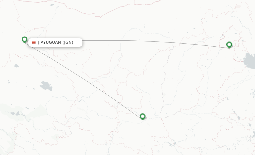 Route map with flights from Jiayuguan with XiamenAir