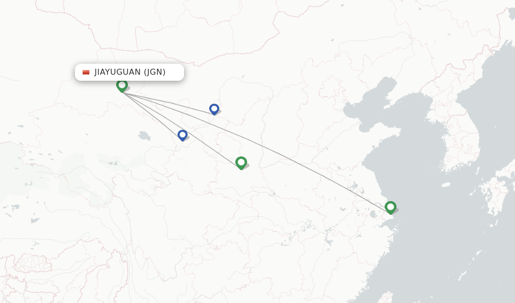 Route map with flights from Jiayuguan with China Eastern