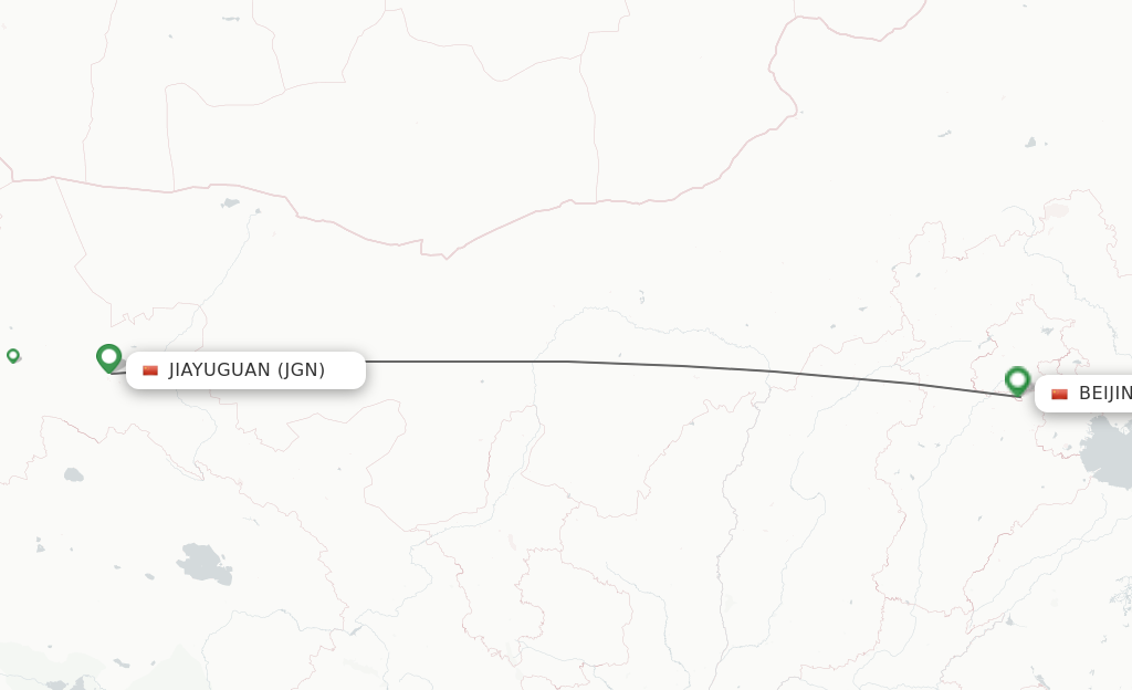 Flights from Jiayuguan to Beijing route map