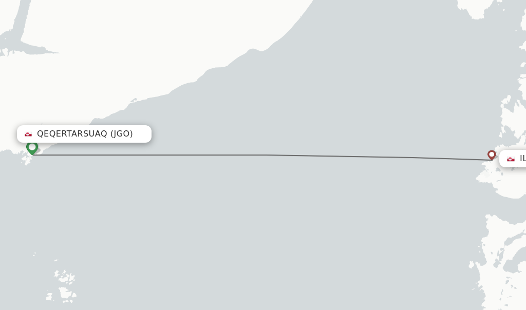 Flights from Qeqertarsuaq to Ilulissat route map