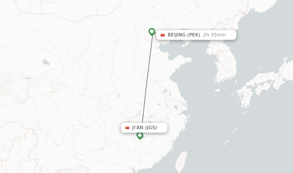 Flights from Ji'An to Beijing route map