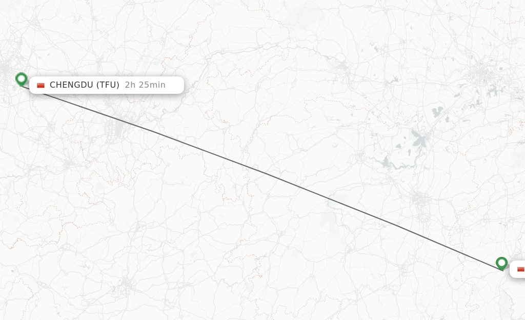 Flights from Ji'An to Chengdu route map