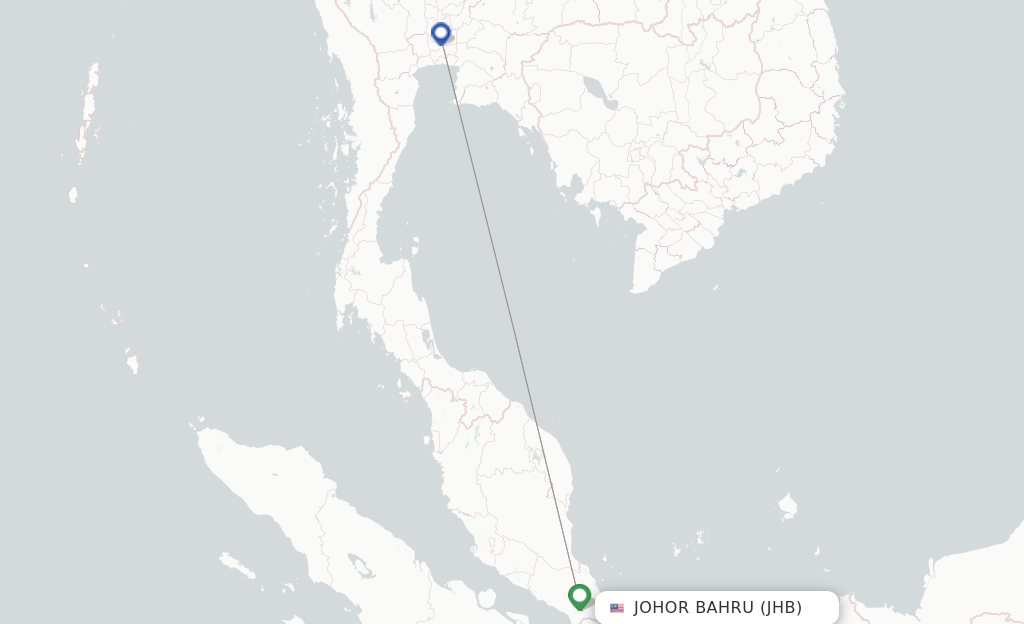 Route map with flights from Johor Bharu with Thai AirAsia