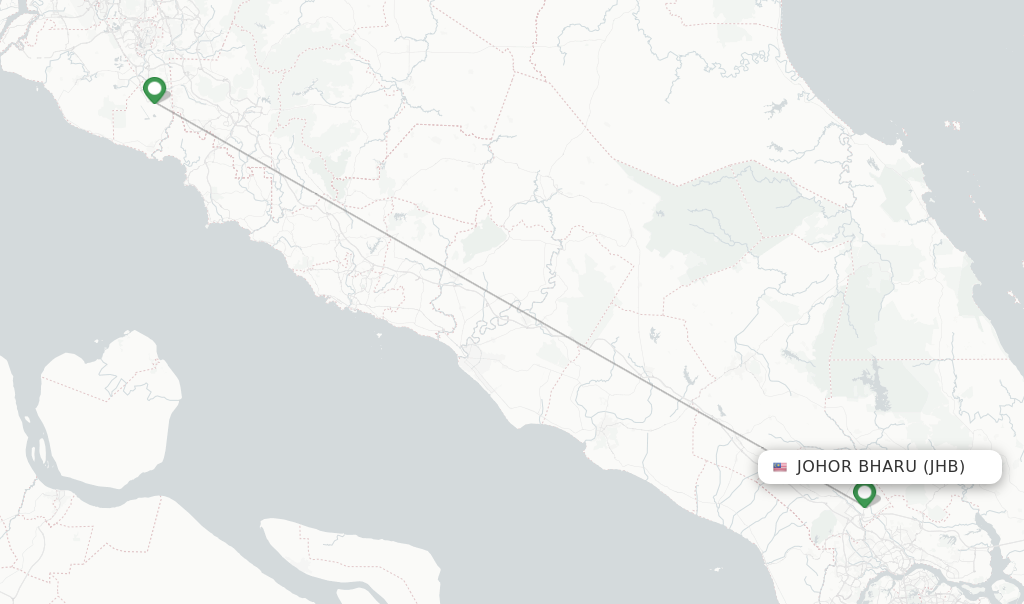 Route map with flights from Johor Bharu with Malaysia Airlines