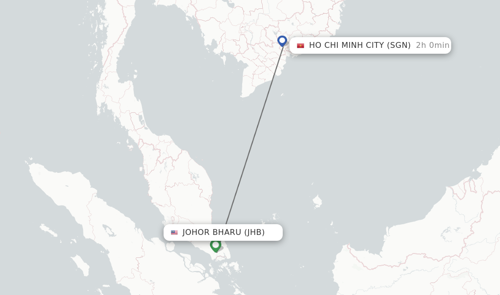 Flights from Johor Bharu to Ho Chi Minh City route map