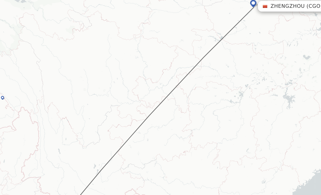 Flights from Jinghong to Zhengzhou route map