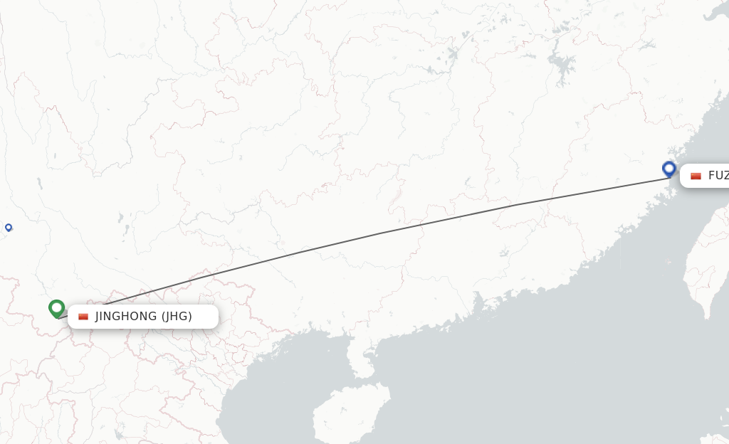 Flights from Jinghong to Fuzhou route map