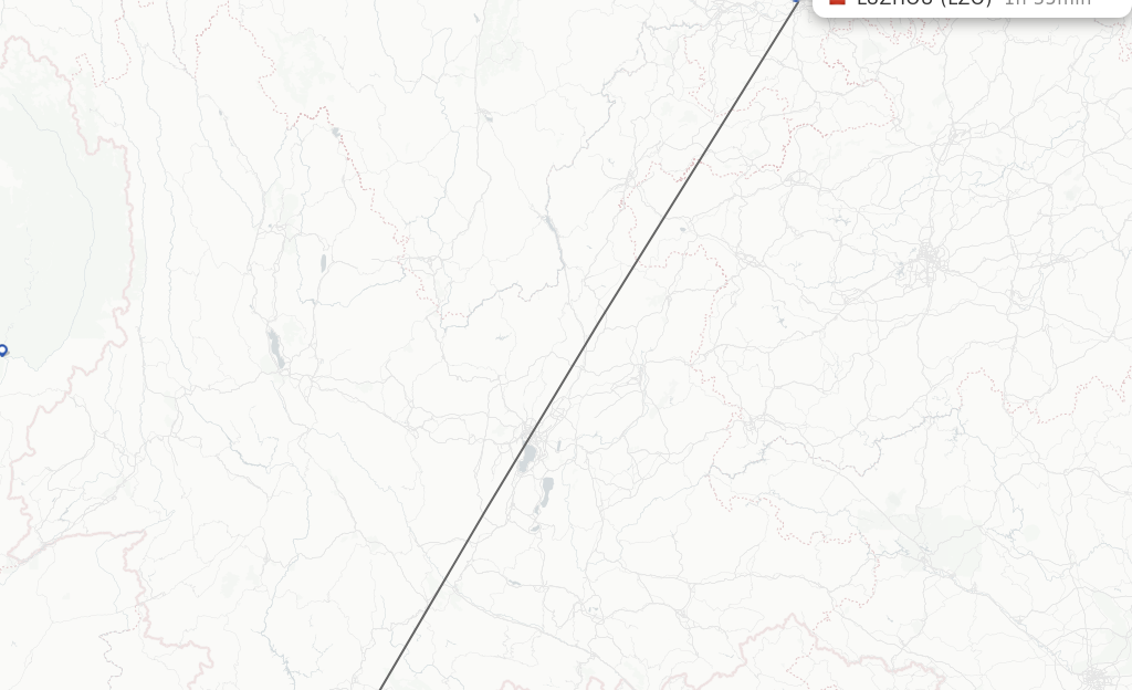 Flights from Jinghong to Luzhou route map