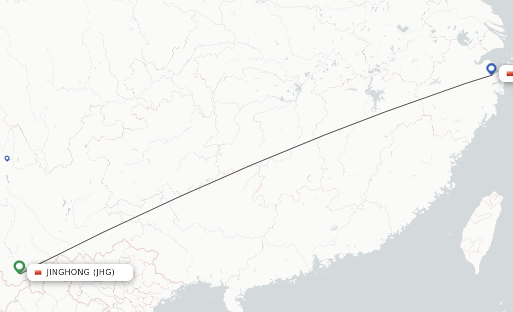 Flights from Jinghong to Ningbo route map