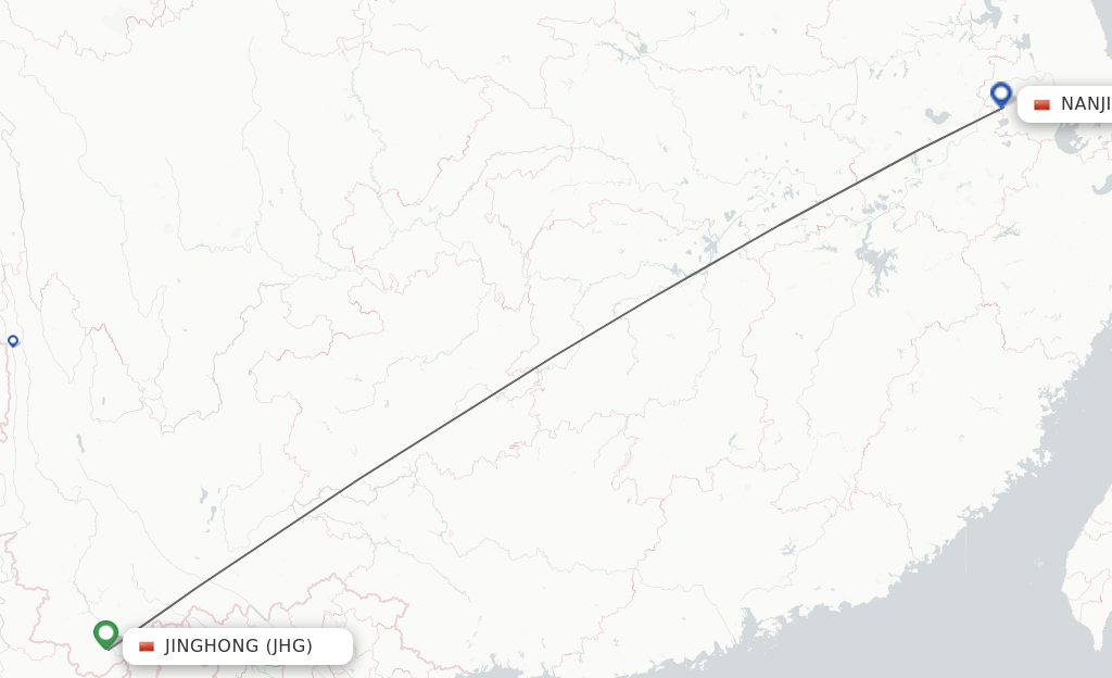 Flights from Jinghong to Nanjing route map