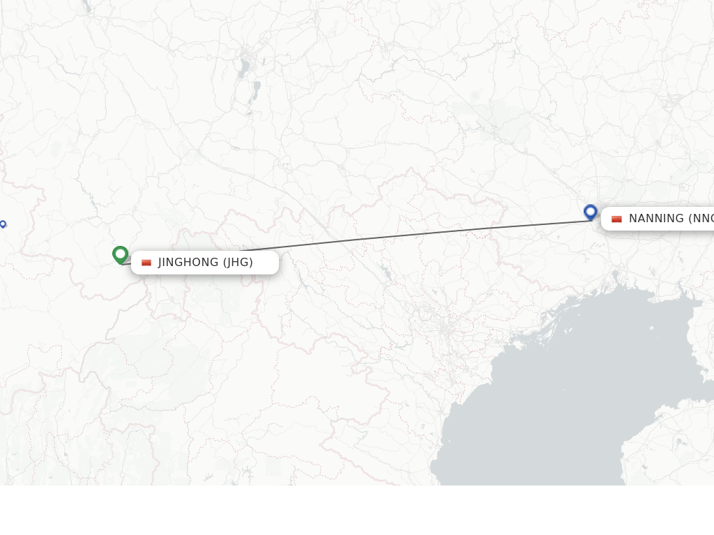 Flights from Jinghong to Nanning route map
