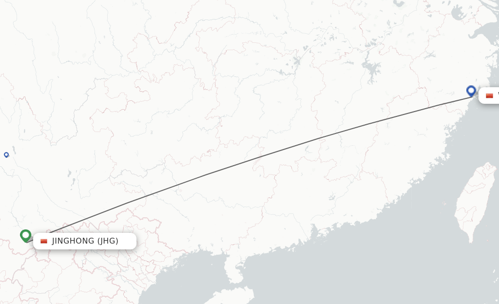 Flights from Jinghong to Wenzhou route map