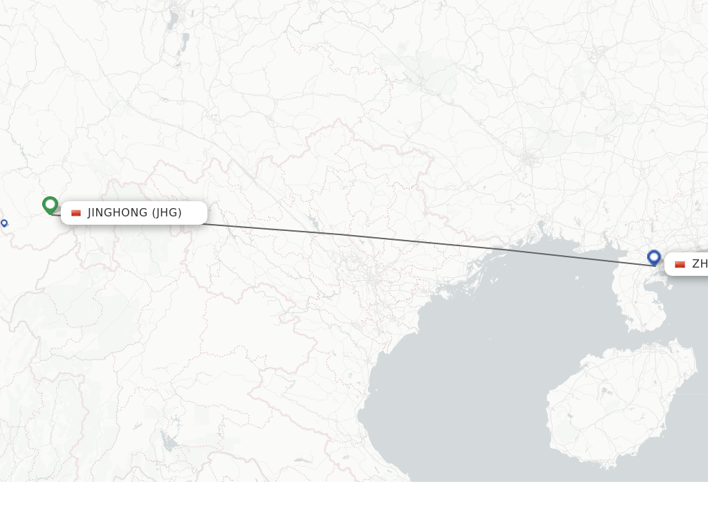 Flights from Jinghong to Zhanjiang route map