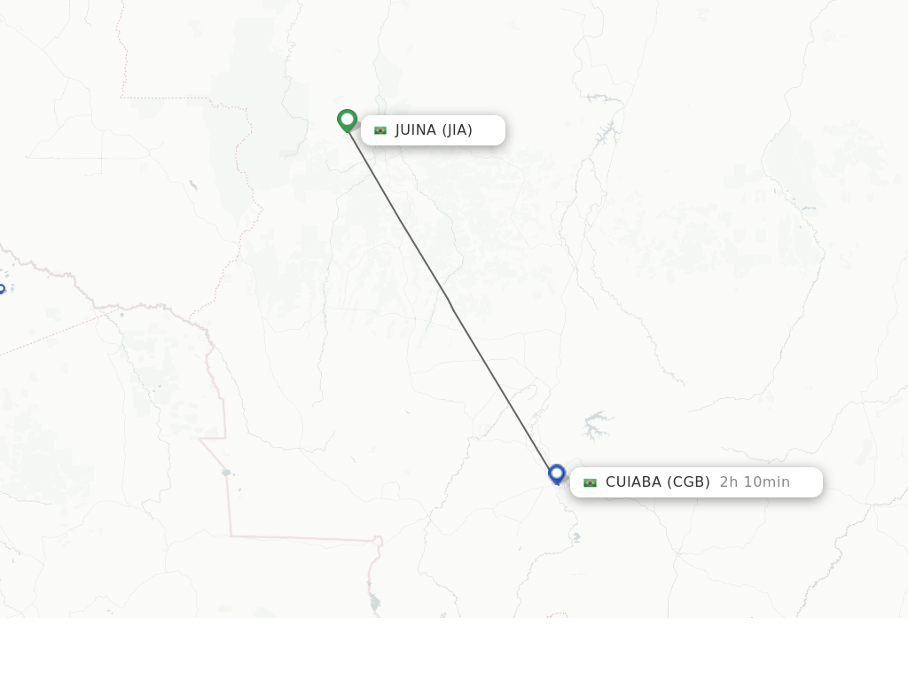 Flights from Juina to Cuiaba route map