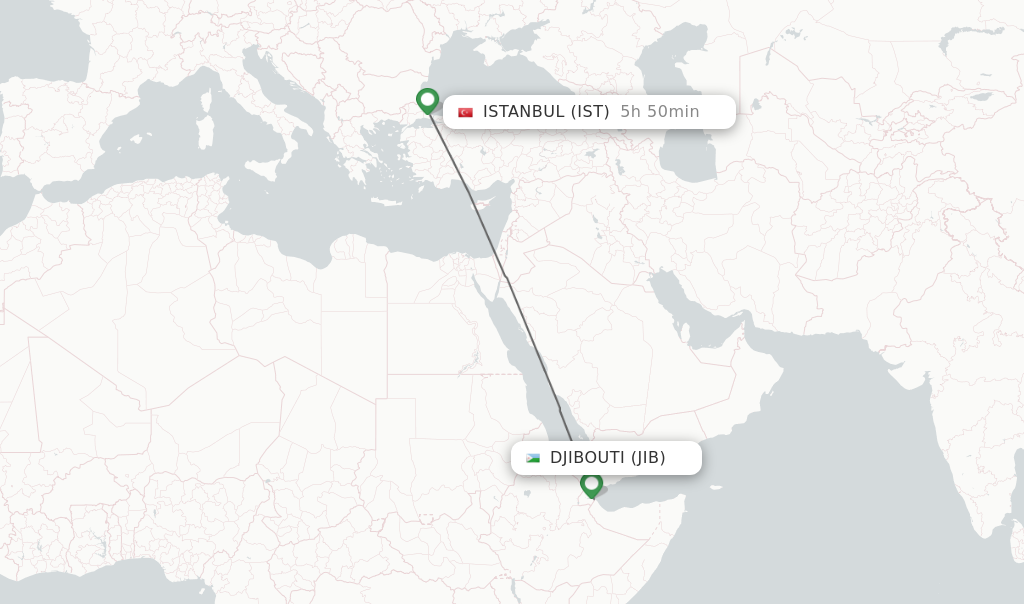 Flights from Djibouti to Istanbul route map