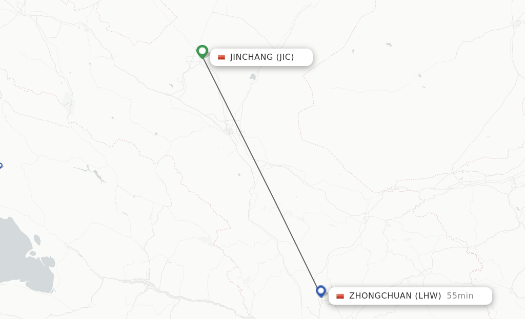 Flights from Jinchang to Lanzhou route map