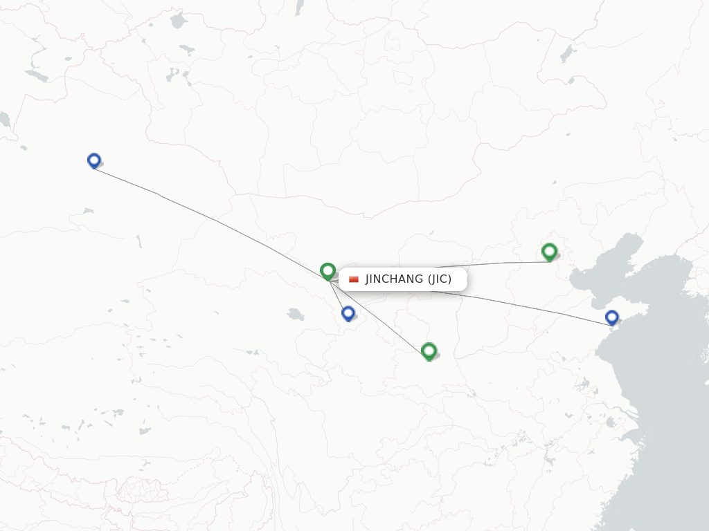 Flights from Jinchang to Wuhan route map