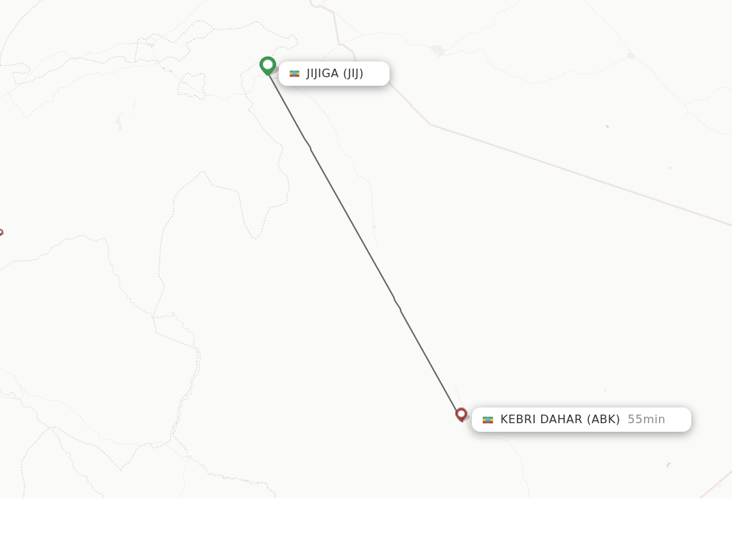 Flights from Jijiga to Kabri Dar route map