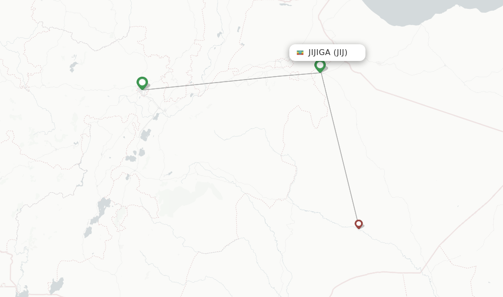 Route map with flights from Jijiga with Ethiopian