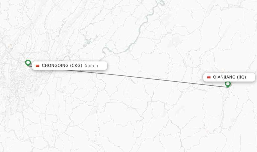 Flights from Qianjiang to Chongqing route map