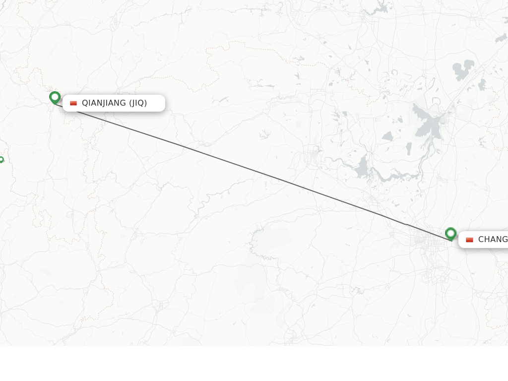 Flights from Qianjiang to Changsha route map