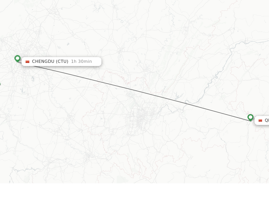 Flights from Qianjiang to Chengdu route map