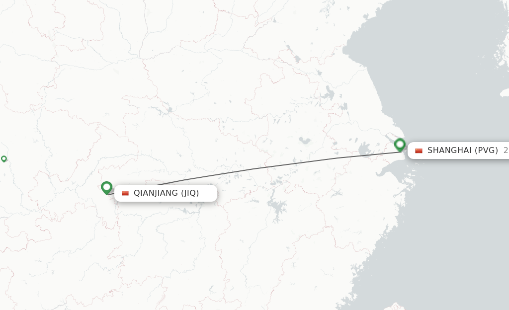 Flights from Qianjiang to Shanghai route map