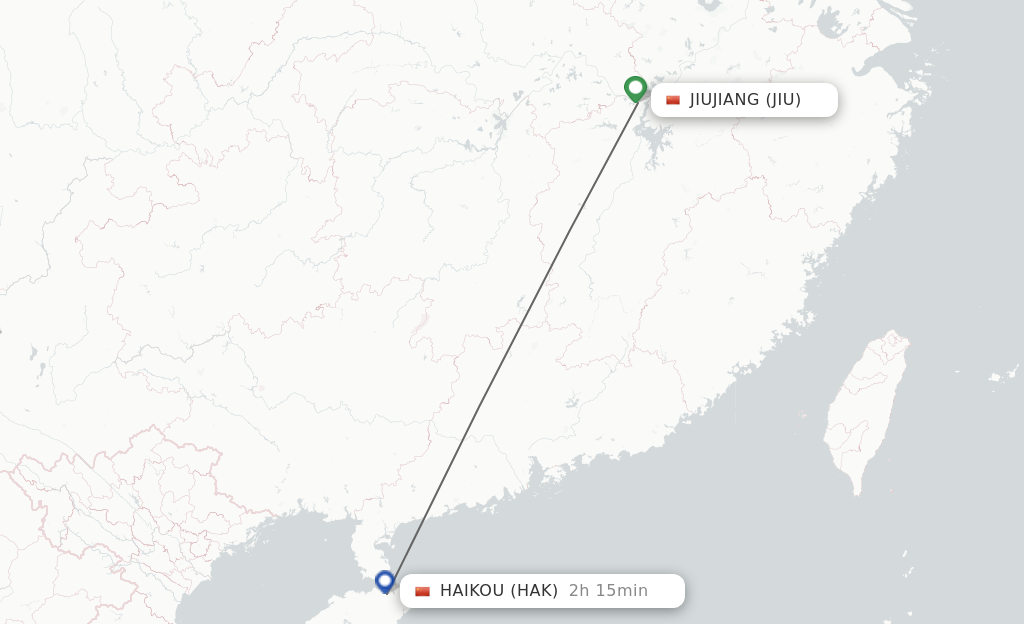 Flights from Jiujiang to Haikou route map