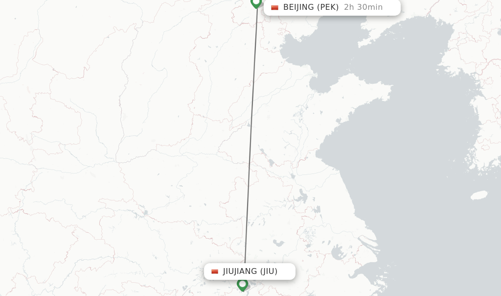 Flights from Jiujiang to Beijing route map