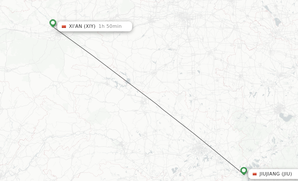 Flights from Xian to Jiujiang route map