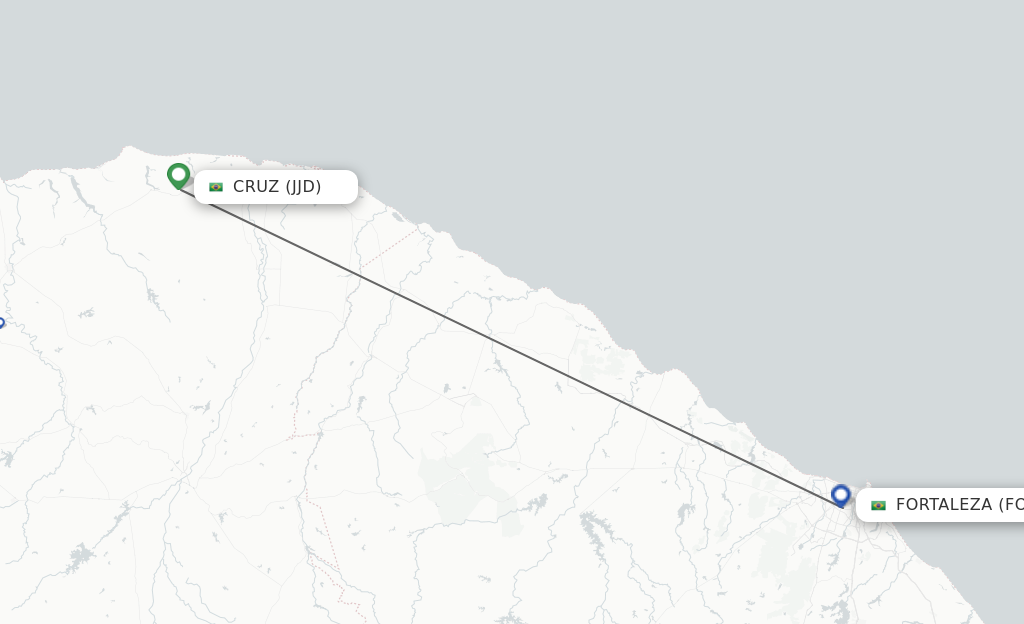 Flights from Cruz to Fortaleza route map