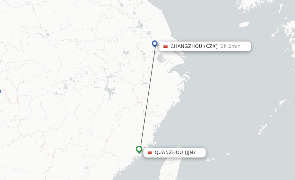 Flights from Jinjiang to Changzhou route map