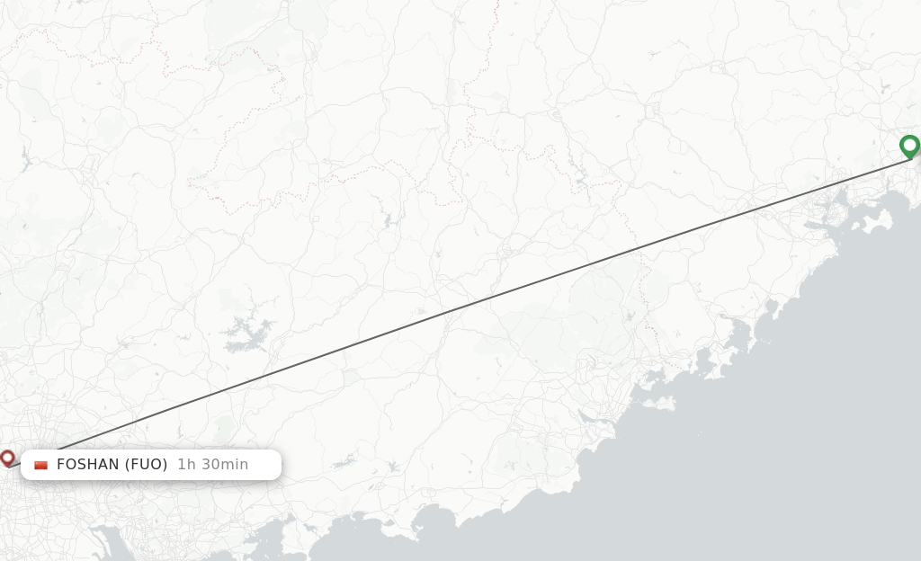 Flights from Jinjiang to Fuoshan route map