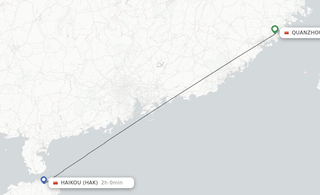 Flights from Jinjiang to Haikou route map