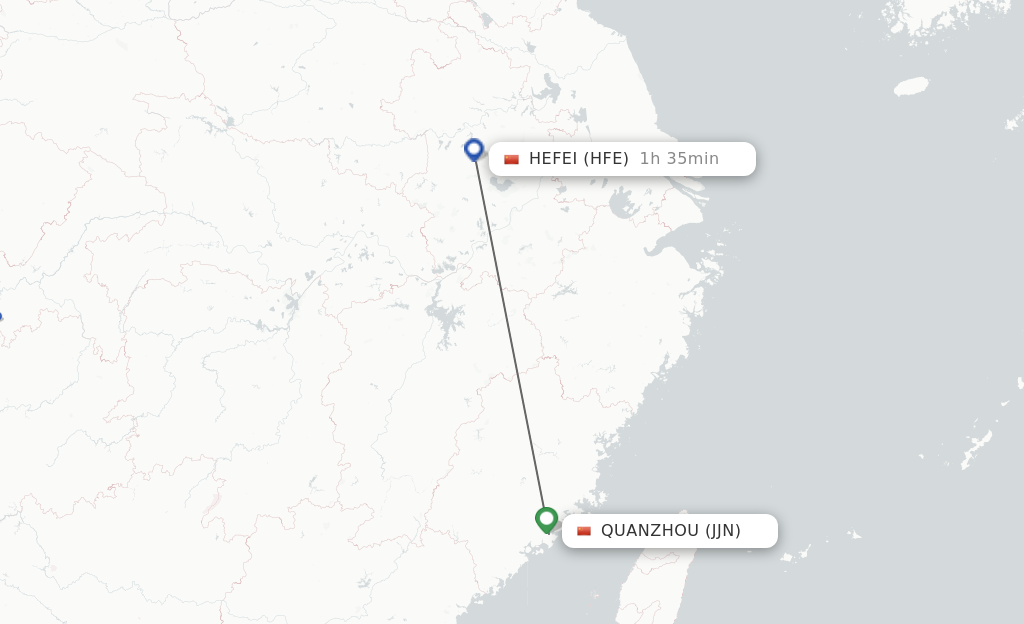 Flights from Jinjiang to Hefei route map