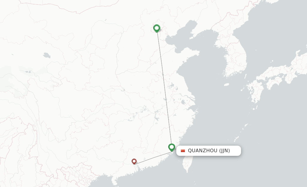 Route map with flights from Jinjiang with China United Airlines