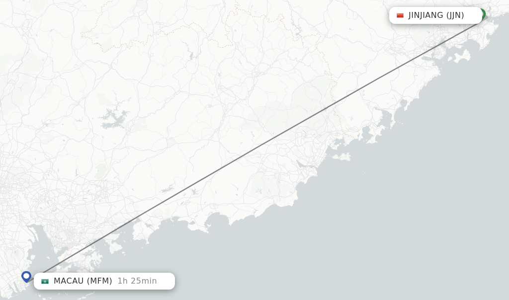 Flights from Jinjiang to Macau route map