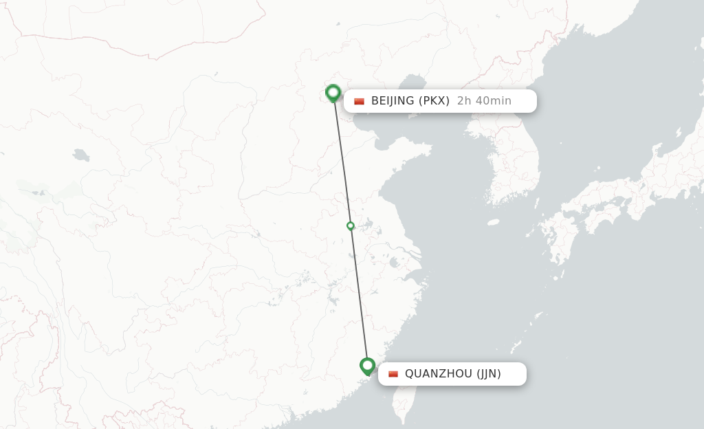Flights from Jinjiang to Beijing route map