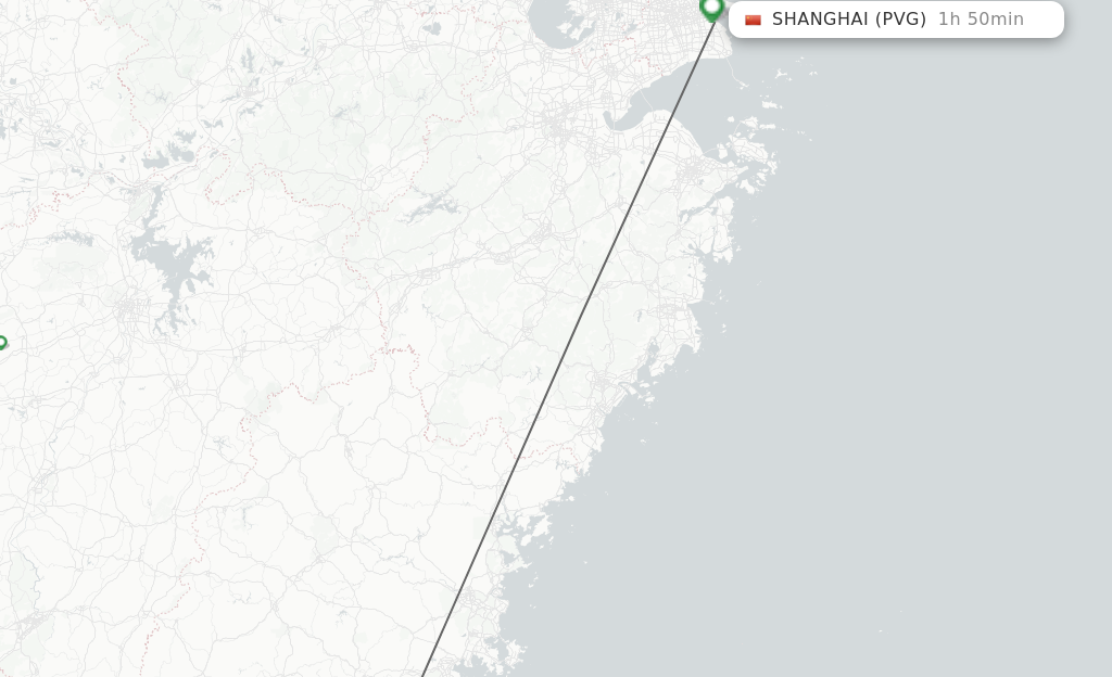 Flights from Jinjiang to Shanghai route map