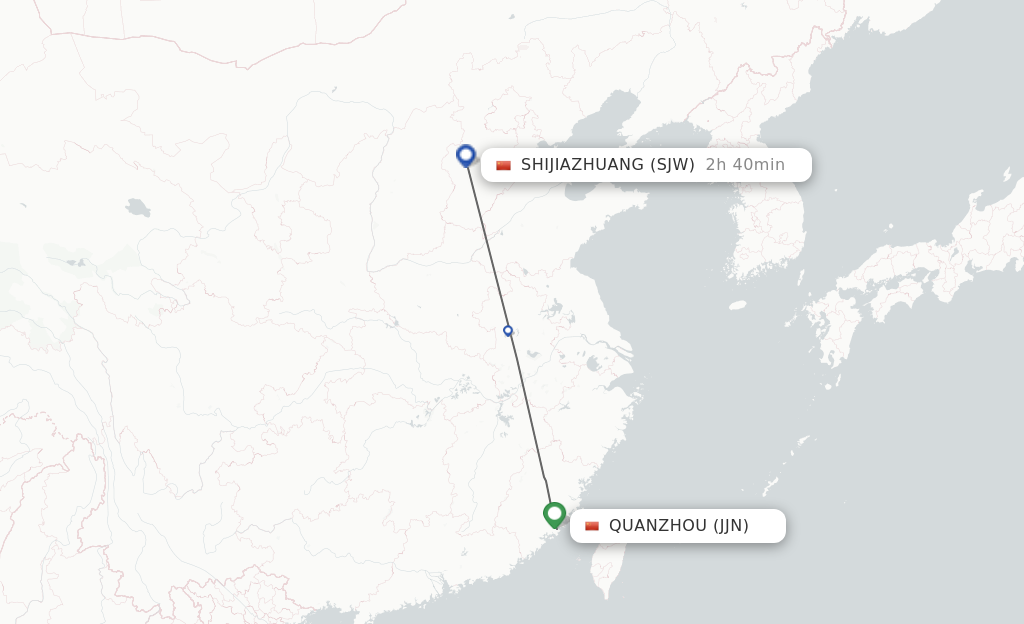 Flights from Jinjiang to Shijiazhuang route map