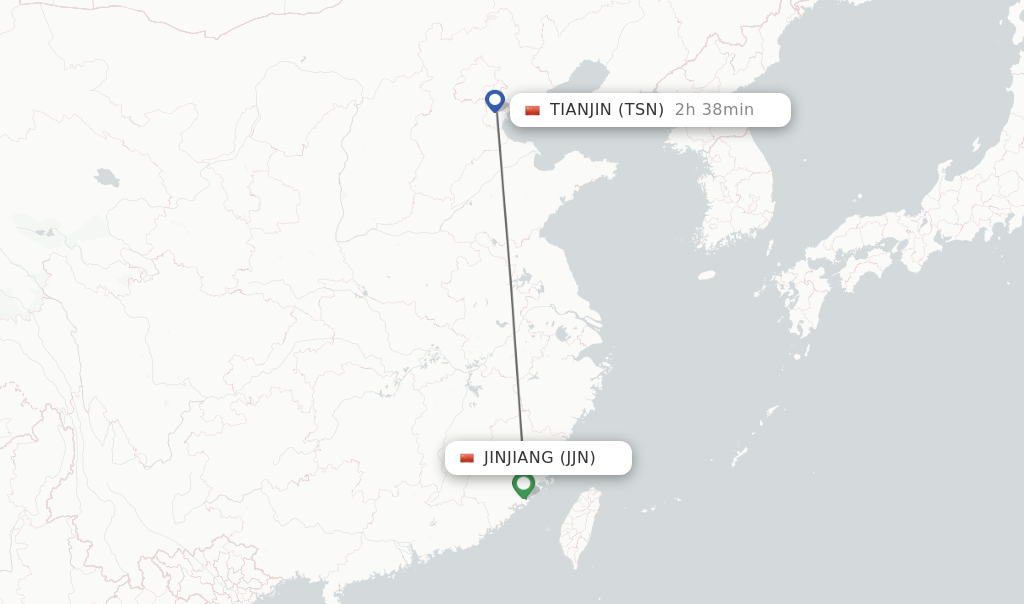 Flights from Jinjiang to Tianjin route map
