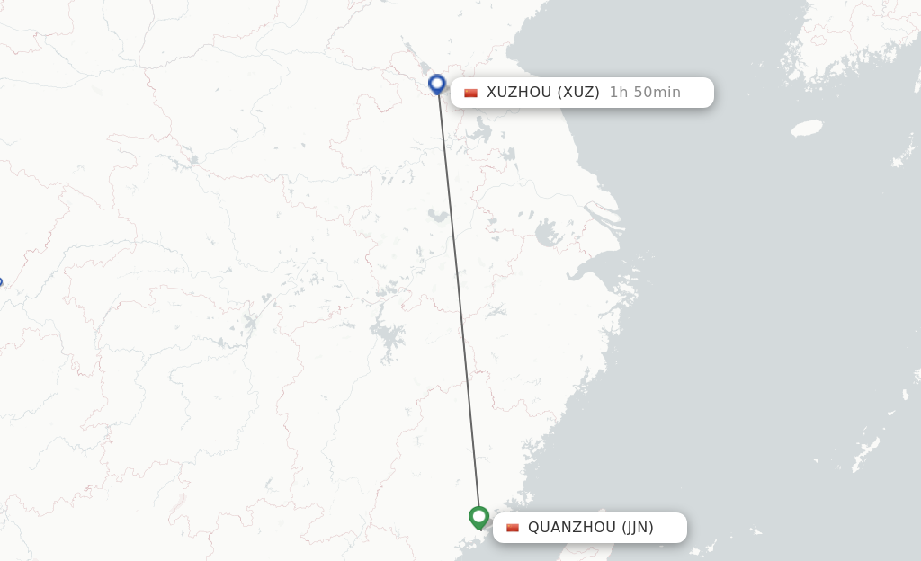 Flights from Jinjiang to Xuzhou route map