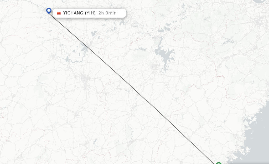 Flights from Jinjiang to Yichang route map