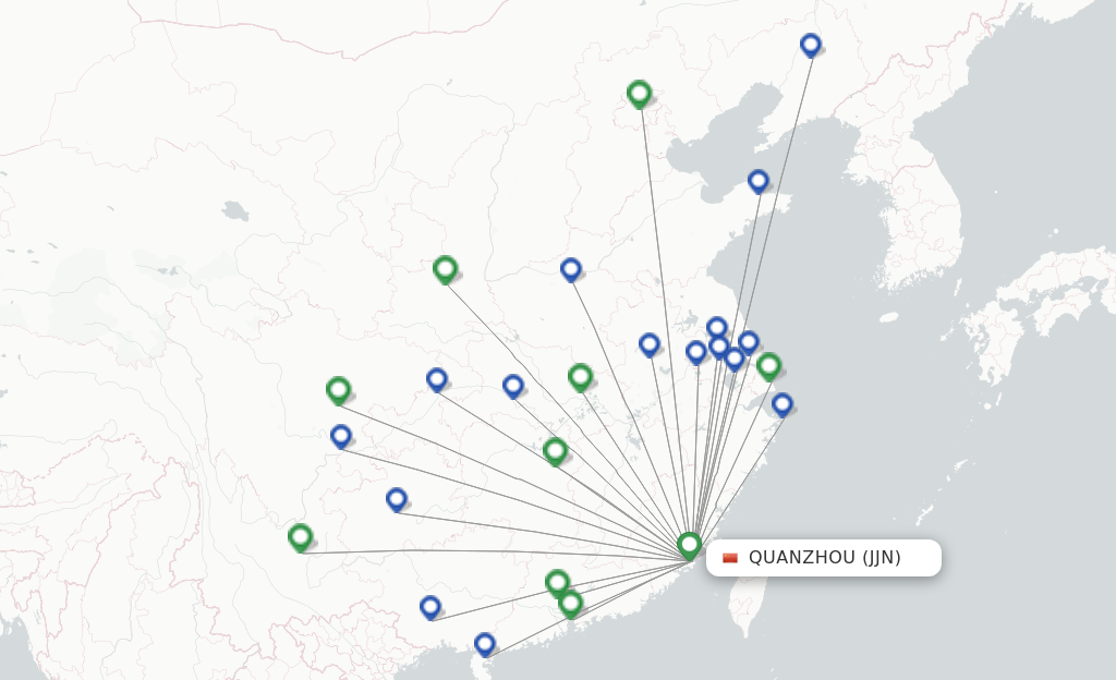 Route map with flights from Jinjiang with Shenzhen Airlines