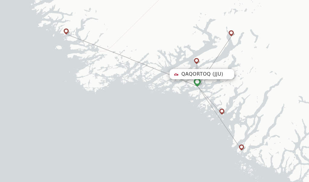 Route map with flights from Qaqortoq with Air Greenland