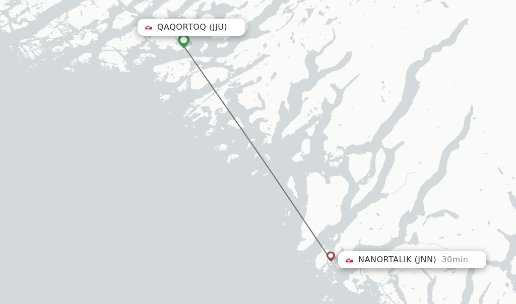 Flights from Qaqortoq to Nanortalik route map