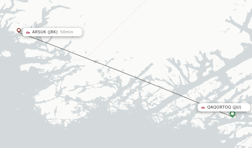 Flights from Qaqortoq to Arsuk route map